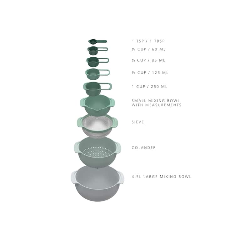 Joseph Joseph Nest 9-piece Food Preparation Set with Mixing Bowls and Measuring Cups