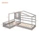preview thumbnail 13 of 14, Wood House Bed Twin Size, 2 Twin Solid Bed L structure with Fence and Slatted Frame
