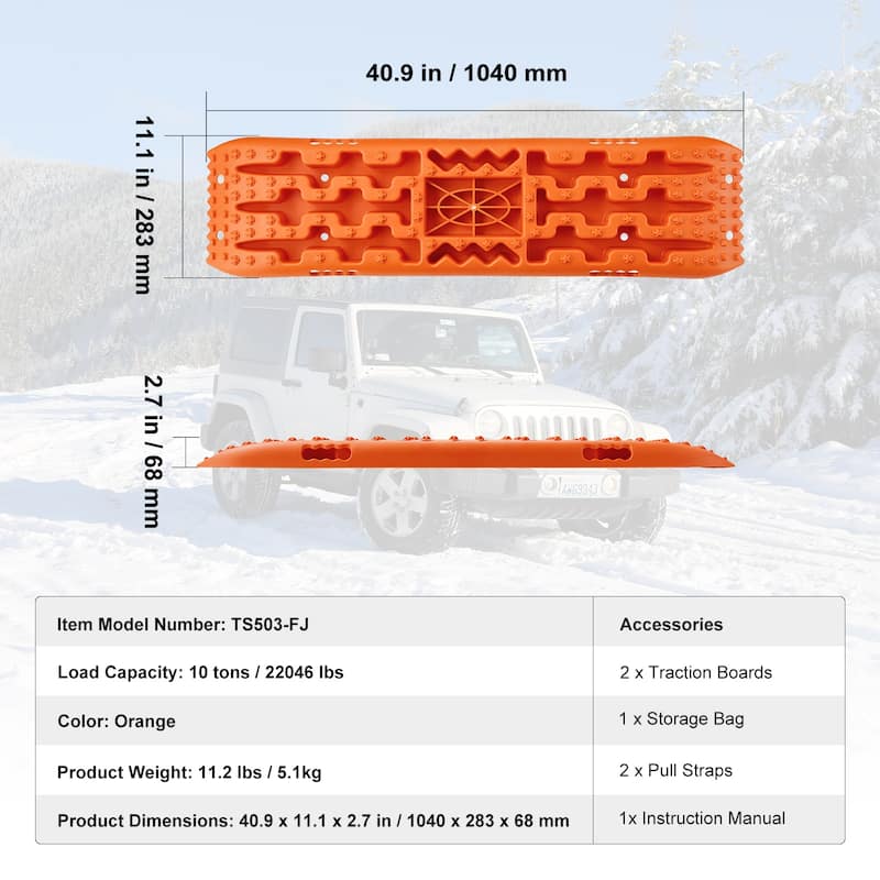 Traction Boards with PP Material, Recovery Boards for Off-road Vehicles/Cars/Pickups/SUVs/RVs, Pair Tire Traction Mats on Snow