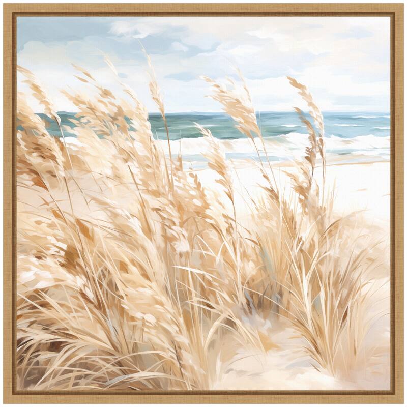 Kate and Laurel Sylvie Beige Beach Grass Near Traquil Beach Framed Canvas by The Creative Bunch Studio