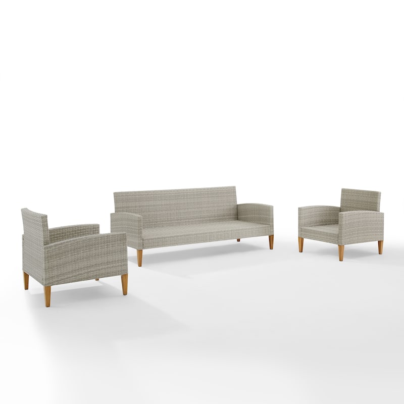 Crosley Capella Outdoor Wicker 3Pc Sofa Set - 33"H x 80"W x 132"D