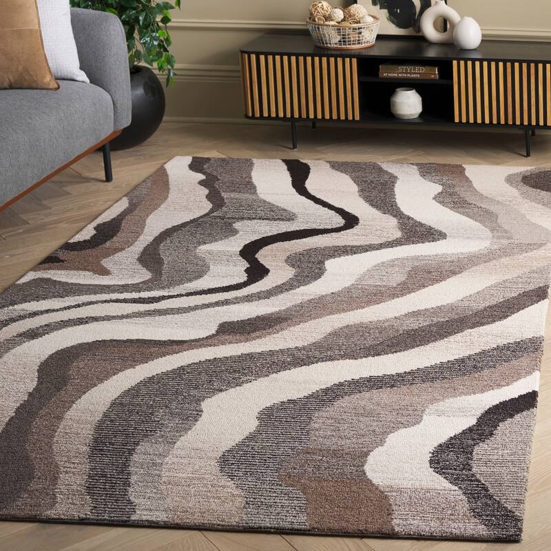 SAFAVIEH Handmade Ebony Romi Modern Abstract Wool Rug - 8' x 10' - Grey/Ivory