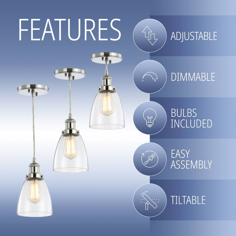 Ferano 5.5" Adjustable Metal/Glass LED Pendant, Chrome by JONATHAN Y