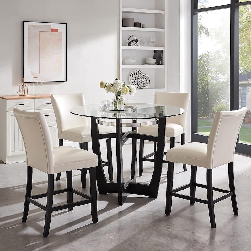 Bar Stools Faux Leather Upholstered Chairs Dining Chairs - Set of 4 - White
