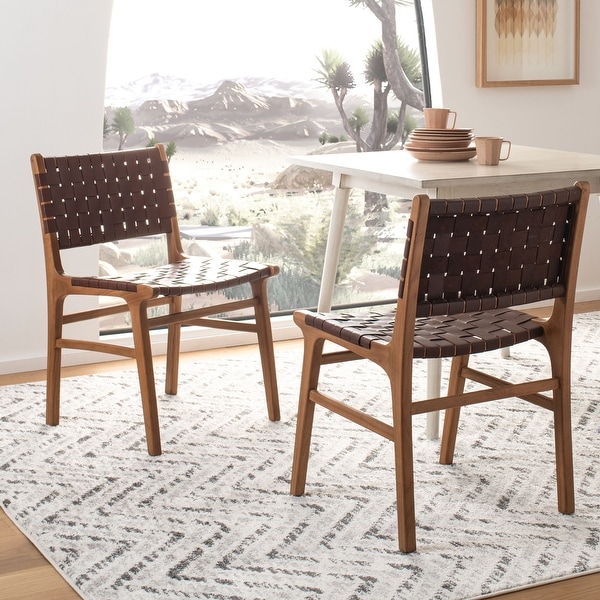 SAFAVIEH Taika Woven Leather Dining Chair Cognac Natural On