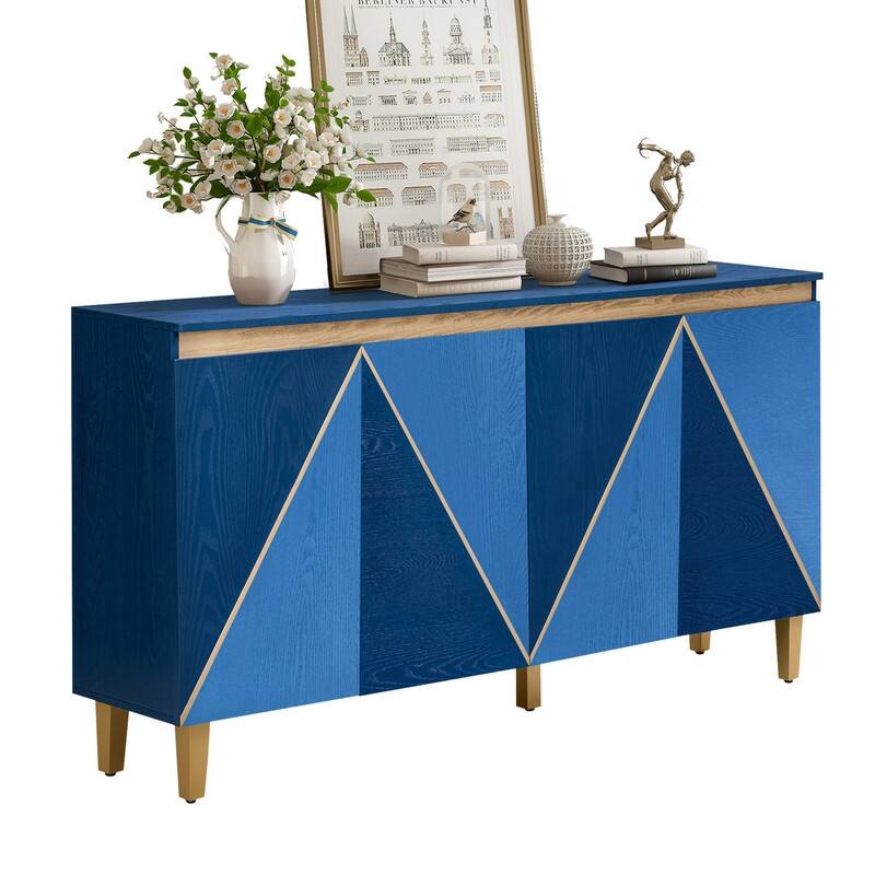 Retro 60" Buffet Cabinet with Storage, Vintage Sideboard with Dimensional Effect 4-Door