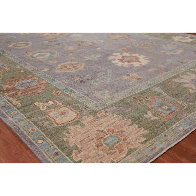 Hand Knotted Oriental 100% Wool Carpet Transitional All-Over Purples Oushak Area Rug - 9' 10'' X 8' 0''