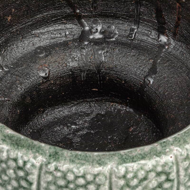 Embossed Terra-cotta Footed Vase Planter with Dot Pattern - 10.6"L x 10.6"W x 7.3"H