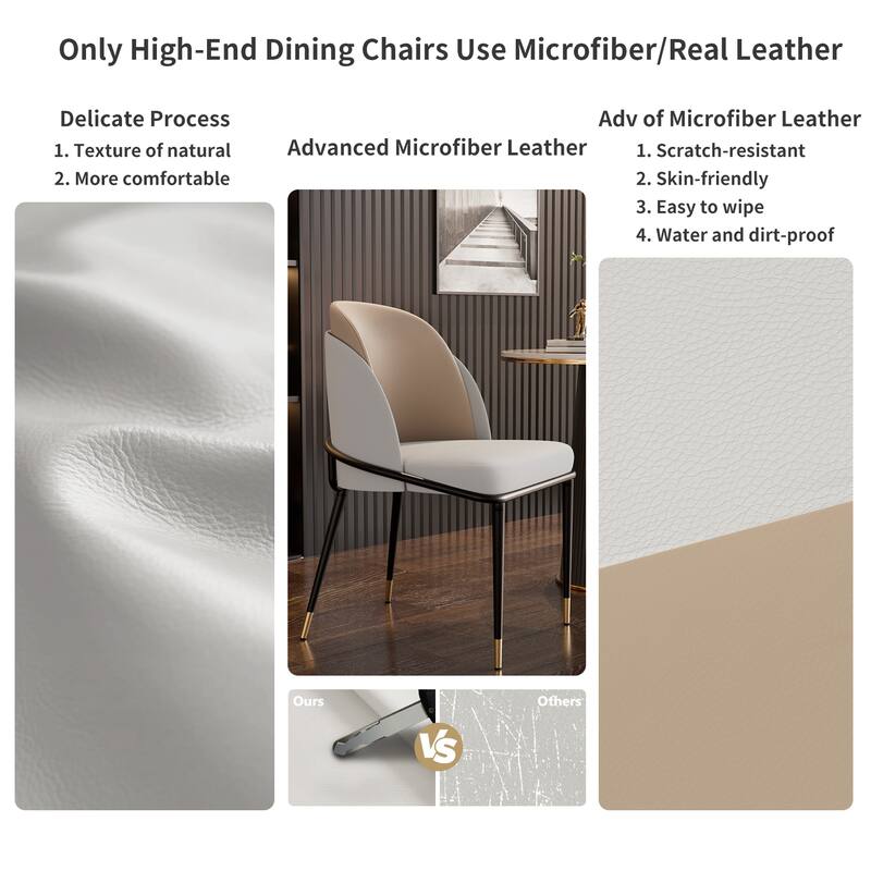 Set of 2 Kitchen Leather Two Toned Leisure Upholstered Seat Dining Room Chairs with Metal Legs