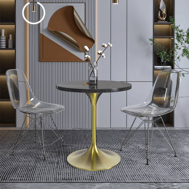LeisureMod Verve 27" Round Dining Table with Sintered Stone TableTop and Brushed Gold Base for Kitchen & Dining Room