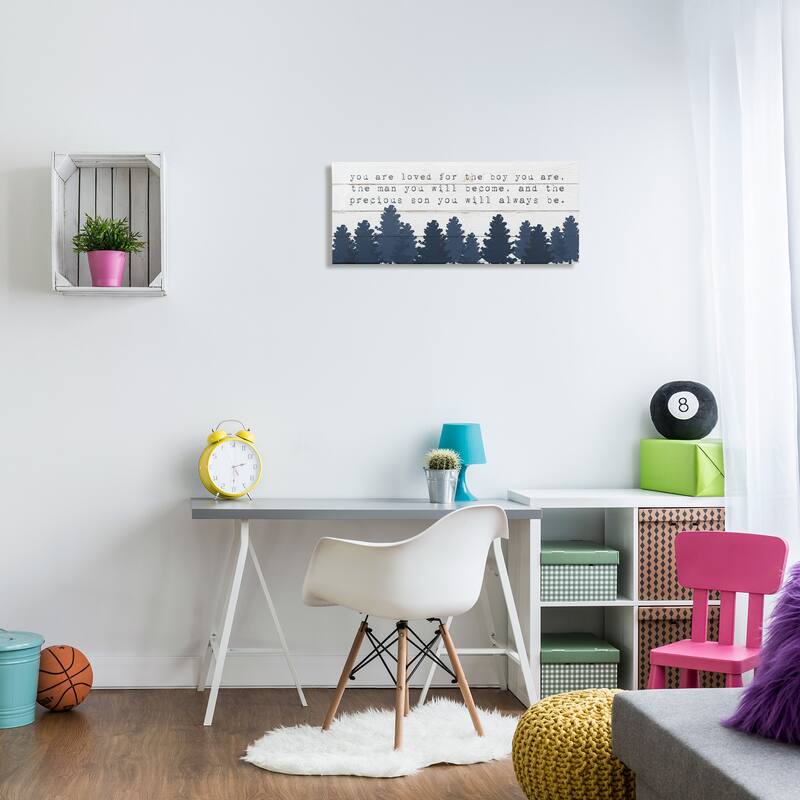 Stupell You Are Loved For The Precious Son You Are Navy Blue Forest Canvas Wall Art, 10x24, Proudly Made in USA