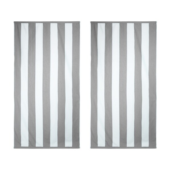 grey and white beach towels