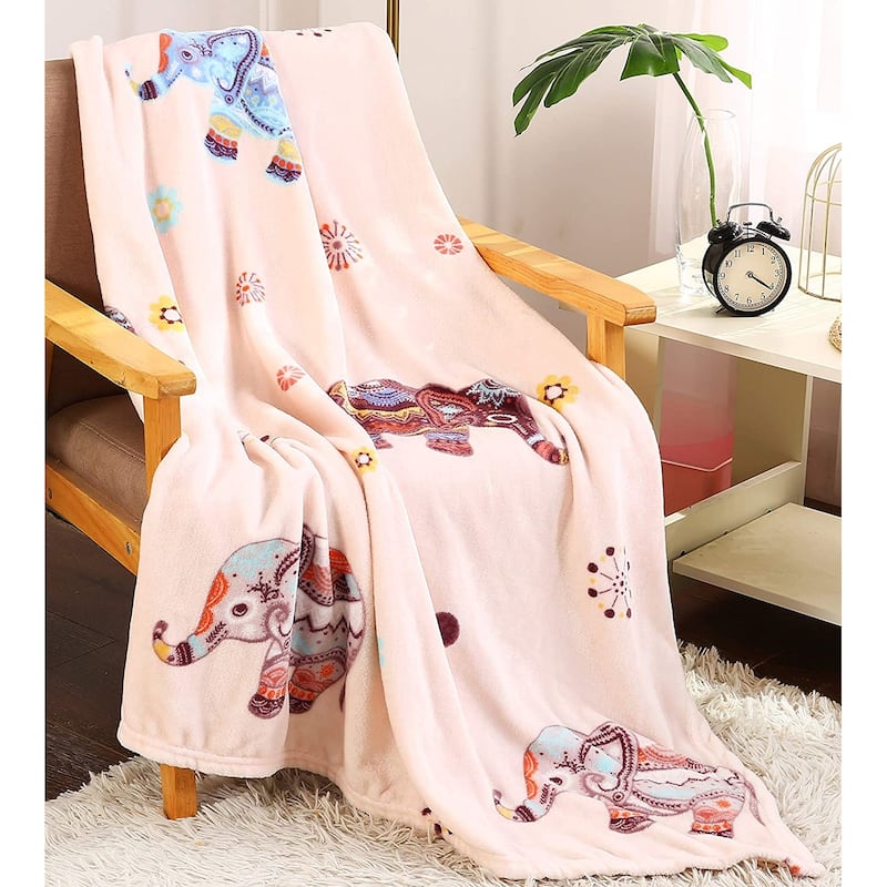 Summertime Whimsy Plush Fleece Throw Blanket (50" x 60") - Psychadelic Elephant