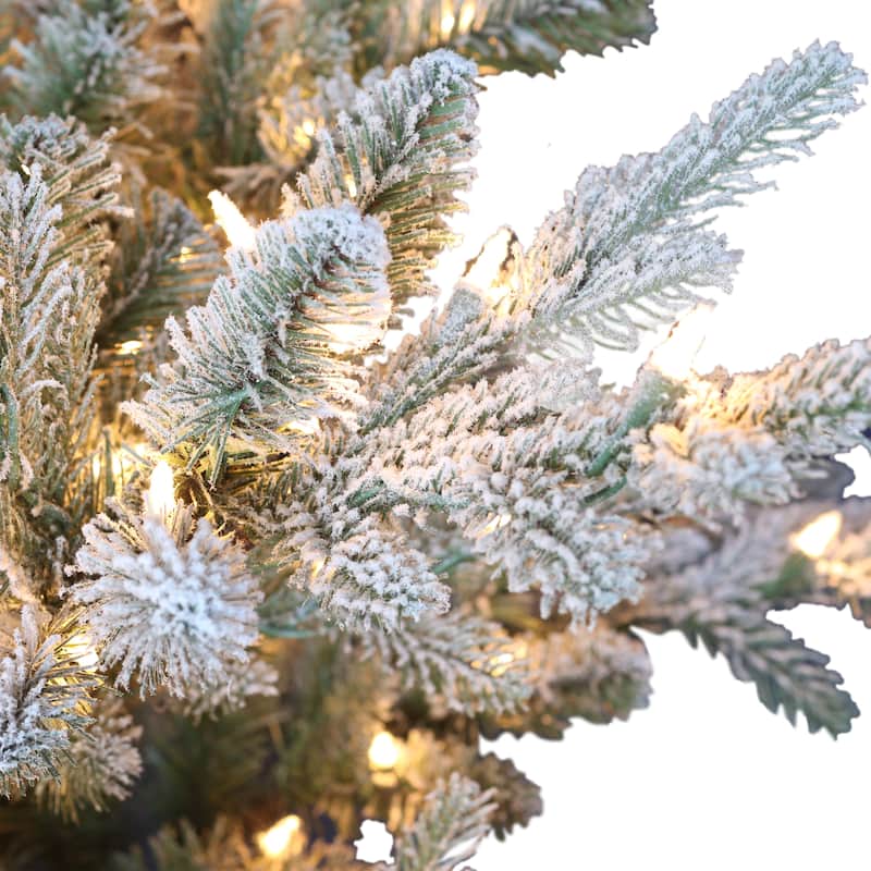 Puleo International Flocked 7.5' Spruce Pre-lit Artificial Christmas Tree