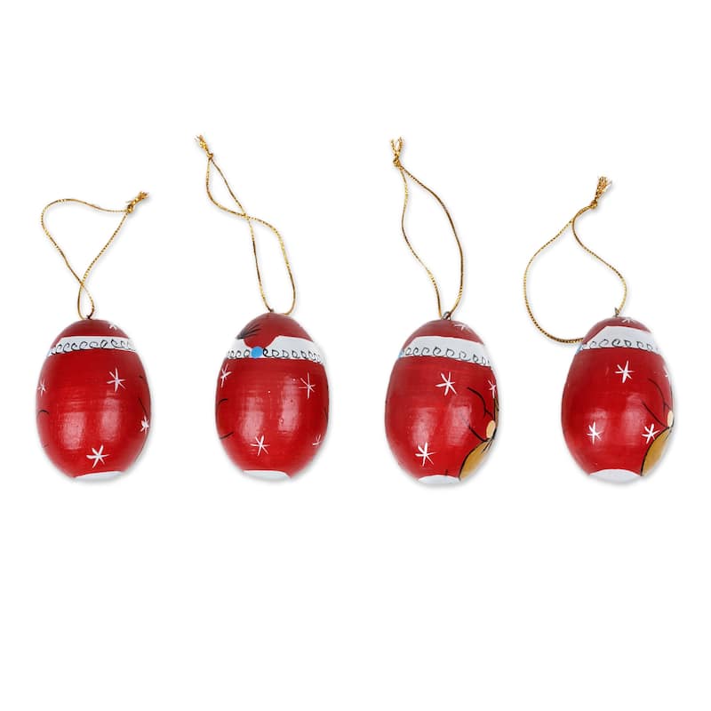 Novica Handmade Eggy Claus Wood Ornaments (Set Of 4)