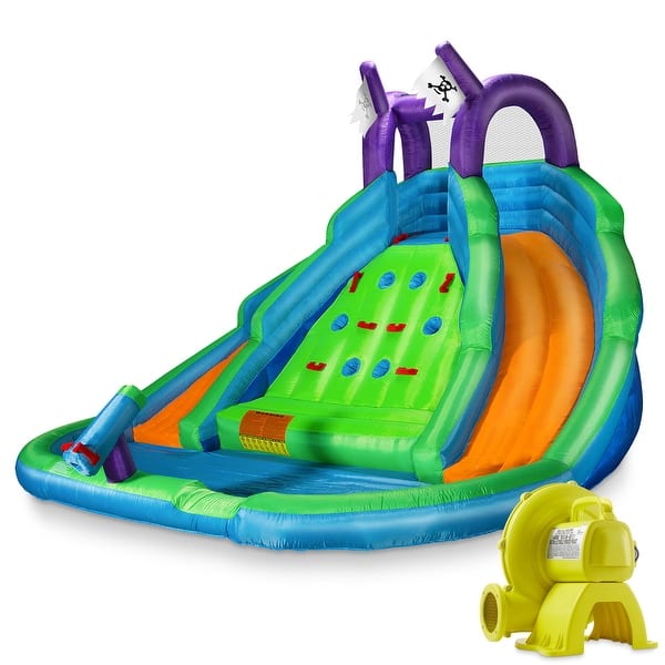 slide 2 of 7, Bounce House w Climbing Wall Water Slide Pool and Blower Kids