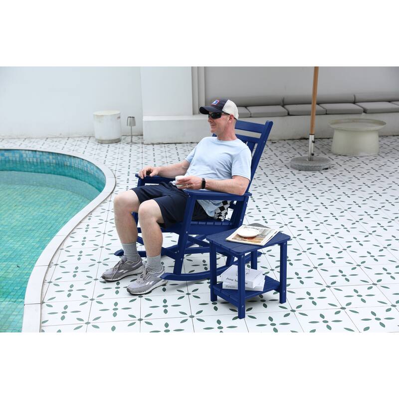 Outdoor Rocking Chair Set with Side Table, 3-Piece Rocking Chair Set with Wood Texture, Black
