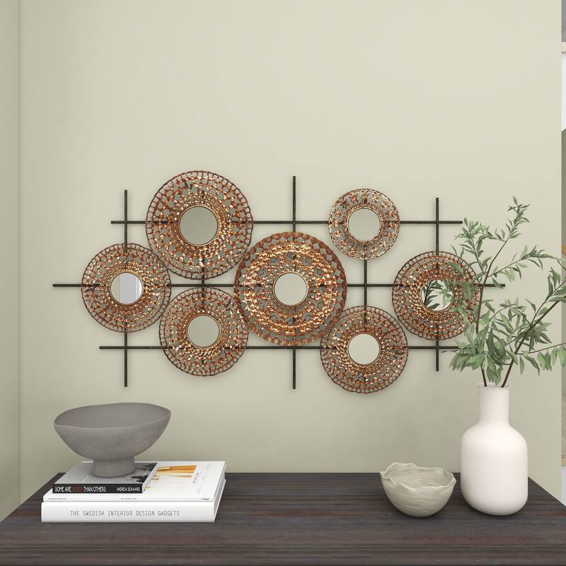 Metal Plate Home Wall Decor with Round Mirrored Accents - Brown - Roche River Decor
