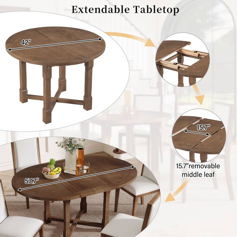 Farmhouse Extendable Dining Table Set Upholstered Chair 5-piece