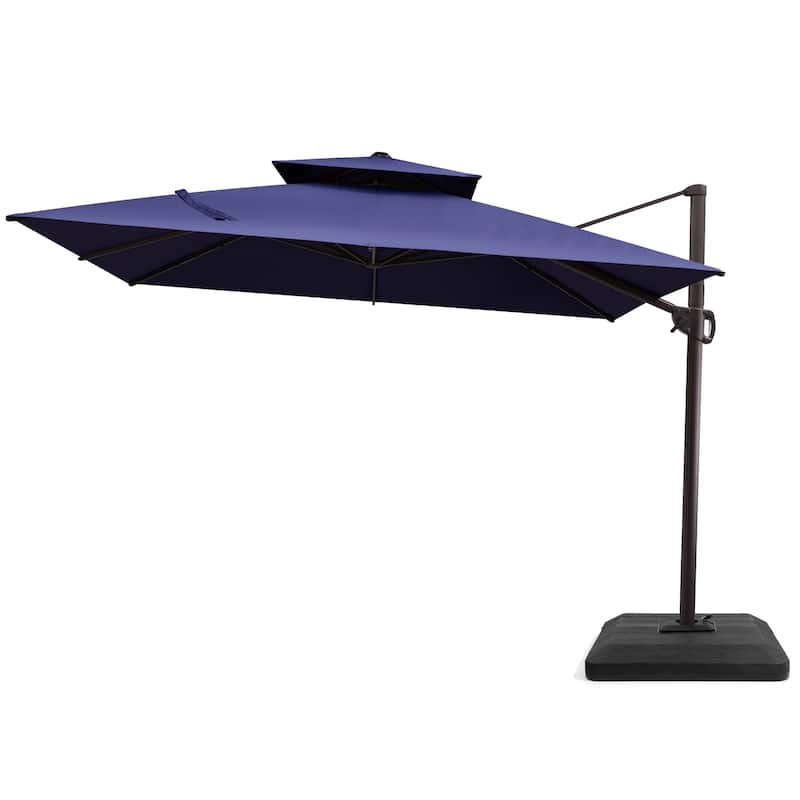 Pellebant 11 ft Patio Cantilever Offset Umbrella Double Top with Base - Navy Blue