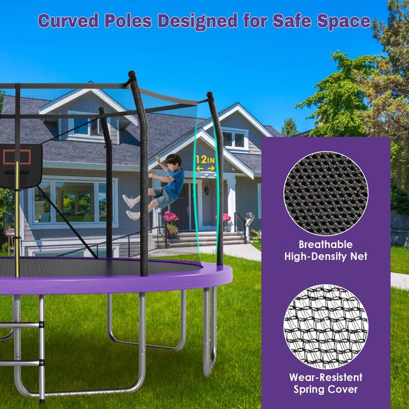 16FT Trampoline with Lights and Basketball Hoop, Outdoor Recreational 16" Trampoine for Kids and Adults