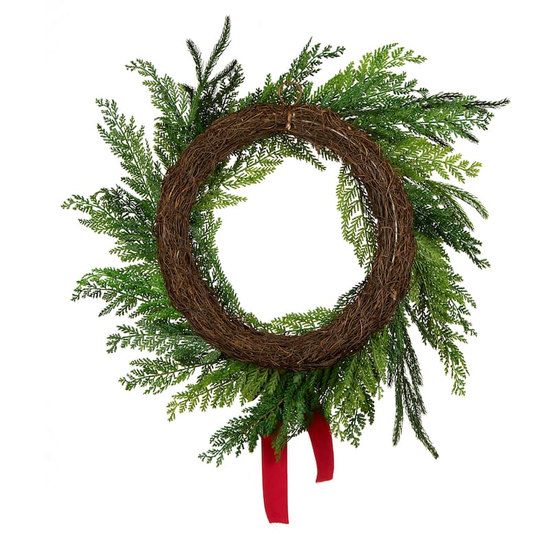 National Tree Company 2 ft. Artificial Christmas Cottage Wreath, Red Bow - 2 ft