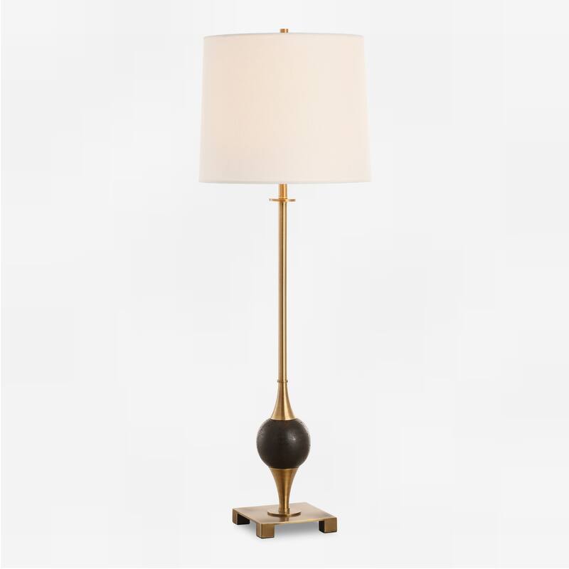 Dolomite Marble Orb Table Lamp with Drum Shade - 35" - Brass Finished and Black