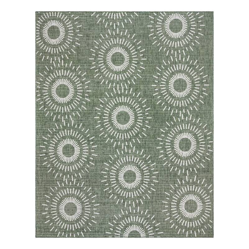 Gertmenian Tropea Tiaret Indoor Outdoor Flatweave Rug, Boho Sunburst Design - 7'10"x10' - Green
