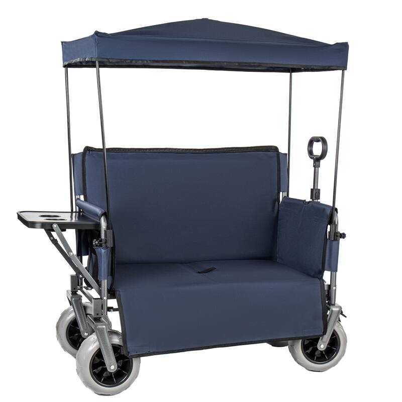 3-in-1 Collapsible Wagon,Convertible Folding Cart with Canopy &Rear-Mounted Folding Tabletop, 500lbs Heavy-Duty, 180L Capacity - Blue