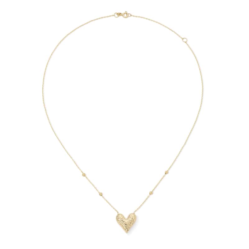 Clover 14k Yellow Gold Diamond-Cut Heart Pendant Station Necklace