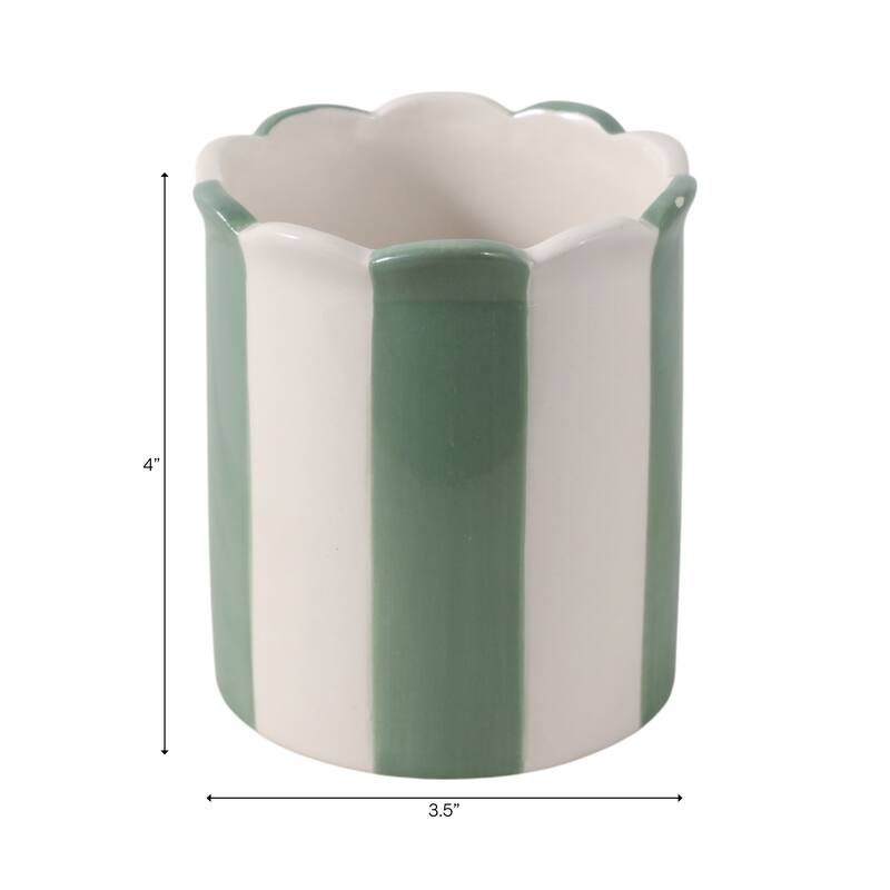 Boho Striped Ceramic Storage Container with Scalloped Rim - 4"