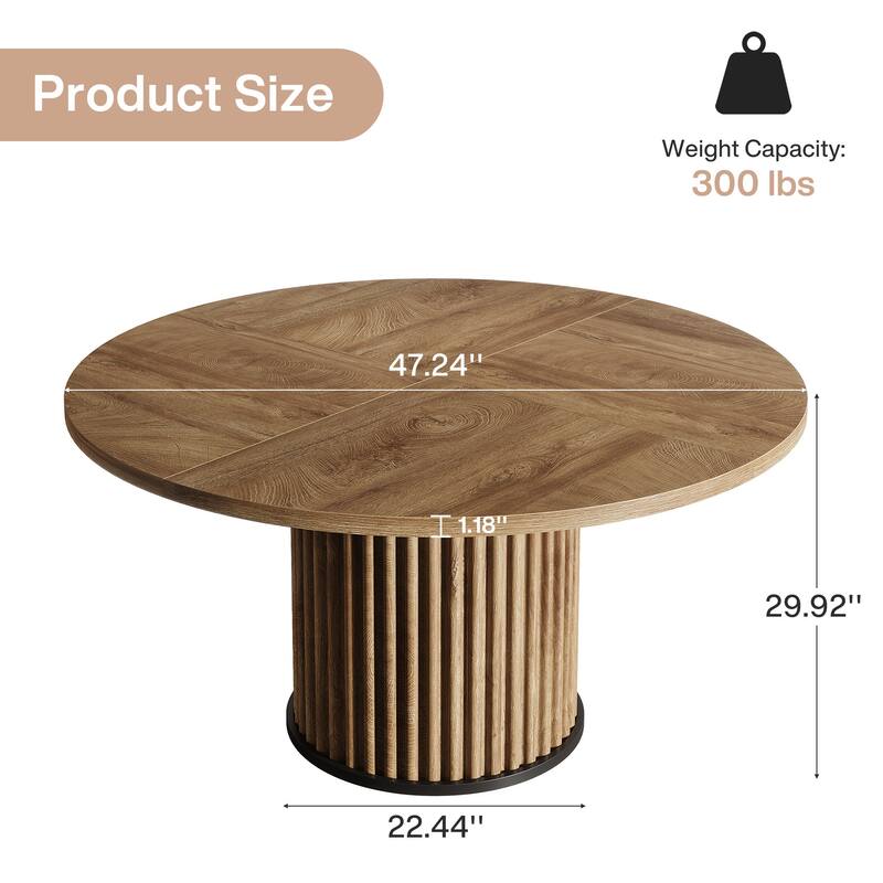 47-inches Round Dining Table for 4-6, Modern Kitchen Table with Heavy Duty Base - 47.24" W x 47.24" D x 29.92" H