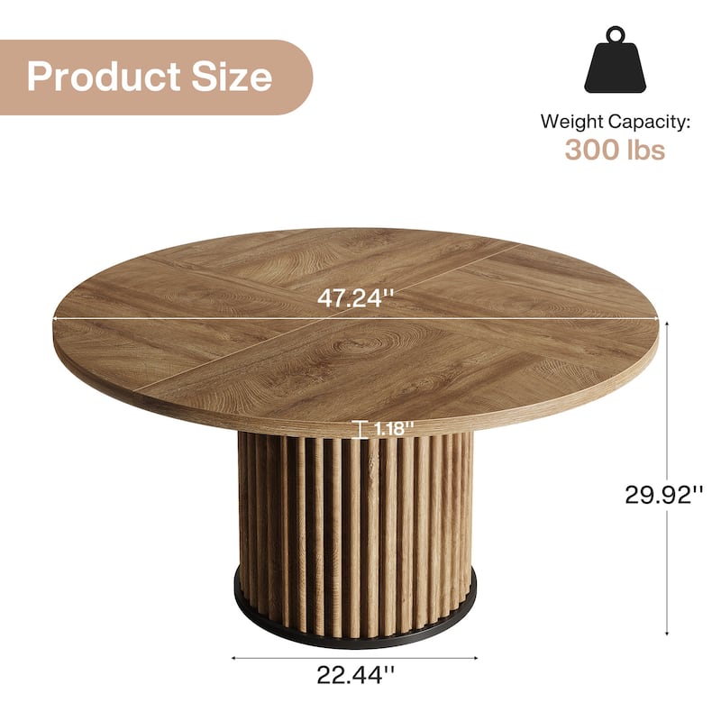 47.24 Inch Sturdy Round Dining Table for 4-6 People
