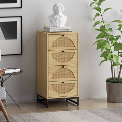 Merax Storage Side Table with 4 Rattan Drawers