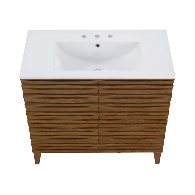 Cascade 30" Freestanding Bathroom Vanity In Brown Oak With 3-Hole Widespread Sink Top - 30