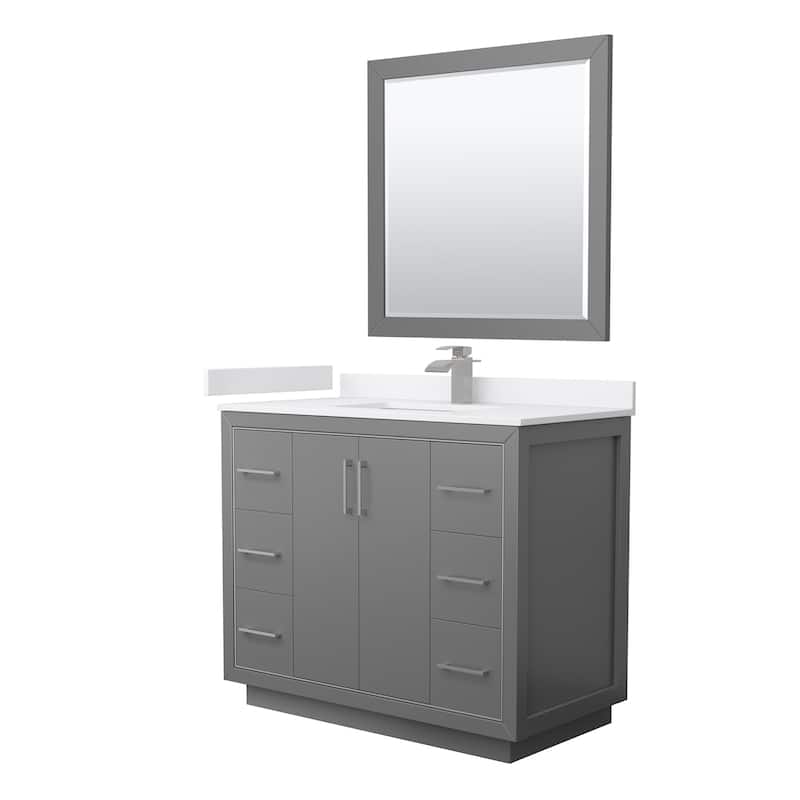 Wyndham Collection WCF1111-42S-VCA-M34 Icon 42" Free Standing Single - Dark Gray / White Cultured Marble Top / Brushed - Painted