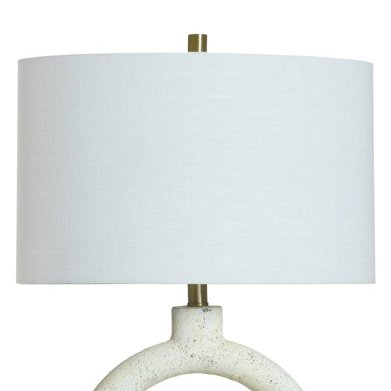Speckled Cream Table Lamp - Textured and Brushed Brass Body - Off-White Shade