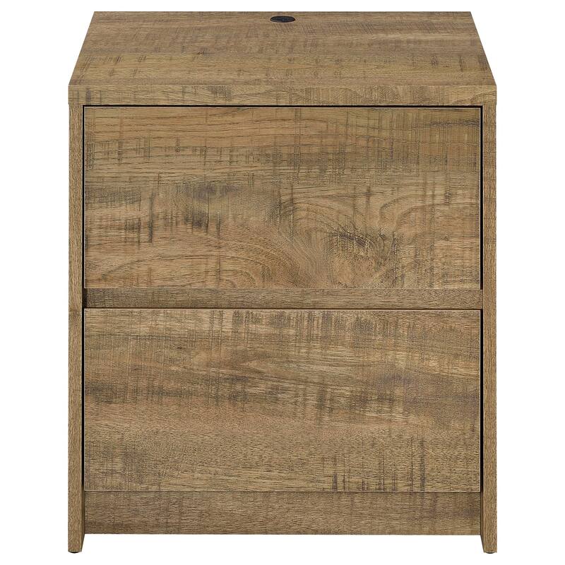 Mango Wood 2-Drawer Nightstand with LED Lights and USB Ports