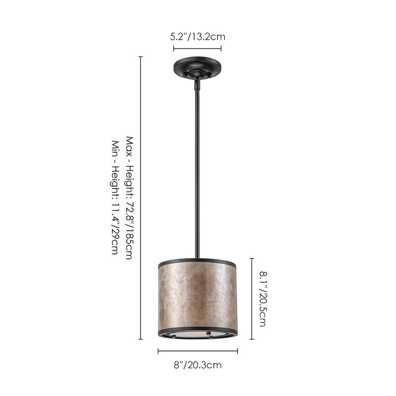20" W and 8" W Rustic Matte Black Finish Tawny Mica Drum Pendant Light for Living Room & Bedroom