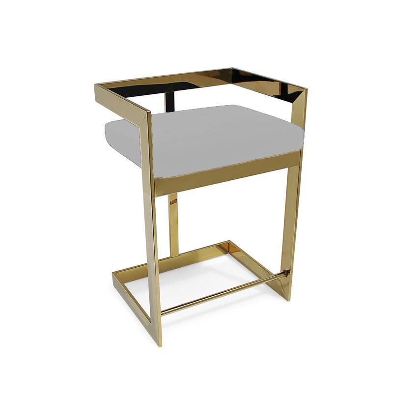 HomeRoots 26" Gold and Gray Metal and Velvet Low Back Counter Height Bar Chair