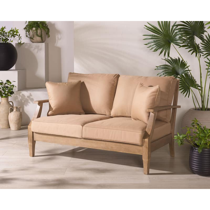 SAFAVIEH Couture Martinique Wood Patio Loveseat - 56"W x 35"D x 32"H
