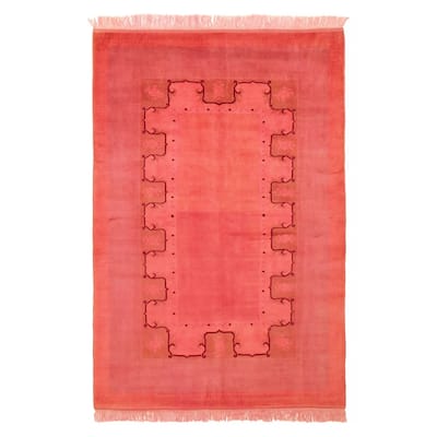 ECARPETGALLERY Hand-knotted Color Transition Dark Pink Wool Rug - 5'11 x 8'10