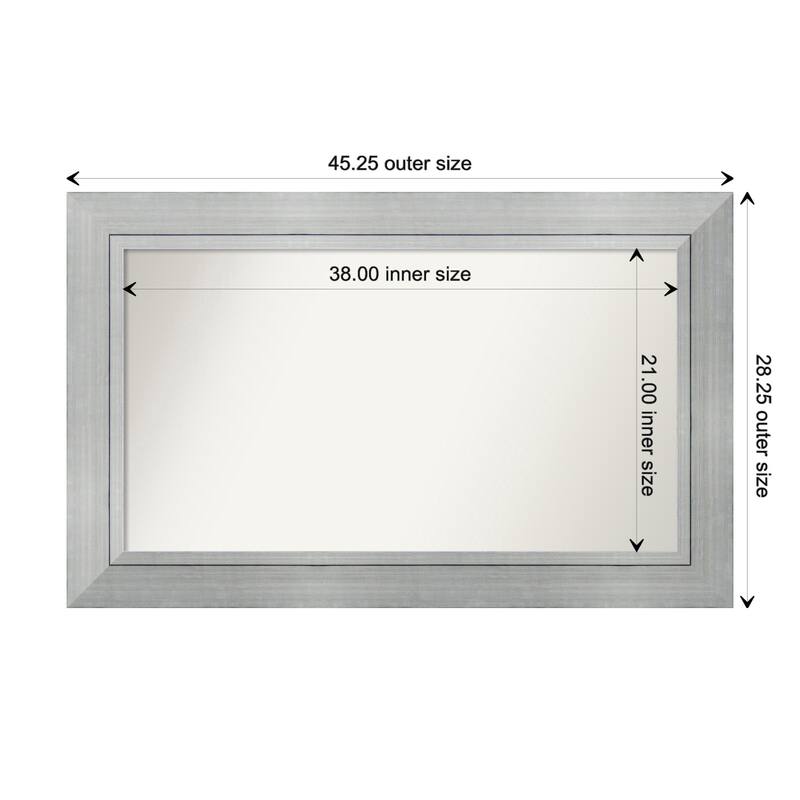 Romano Silver Framed Non-Beveled Custom Wall Mirror, Bathroom Vanity Mirror - Outer Size: 45.25 x 28.25