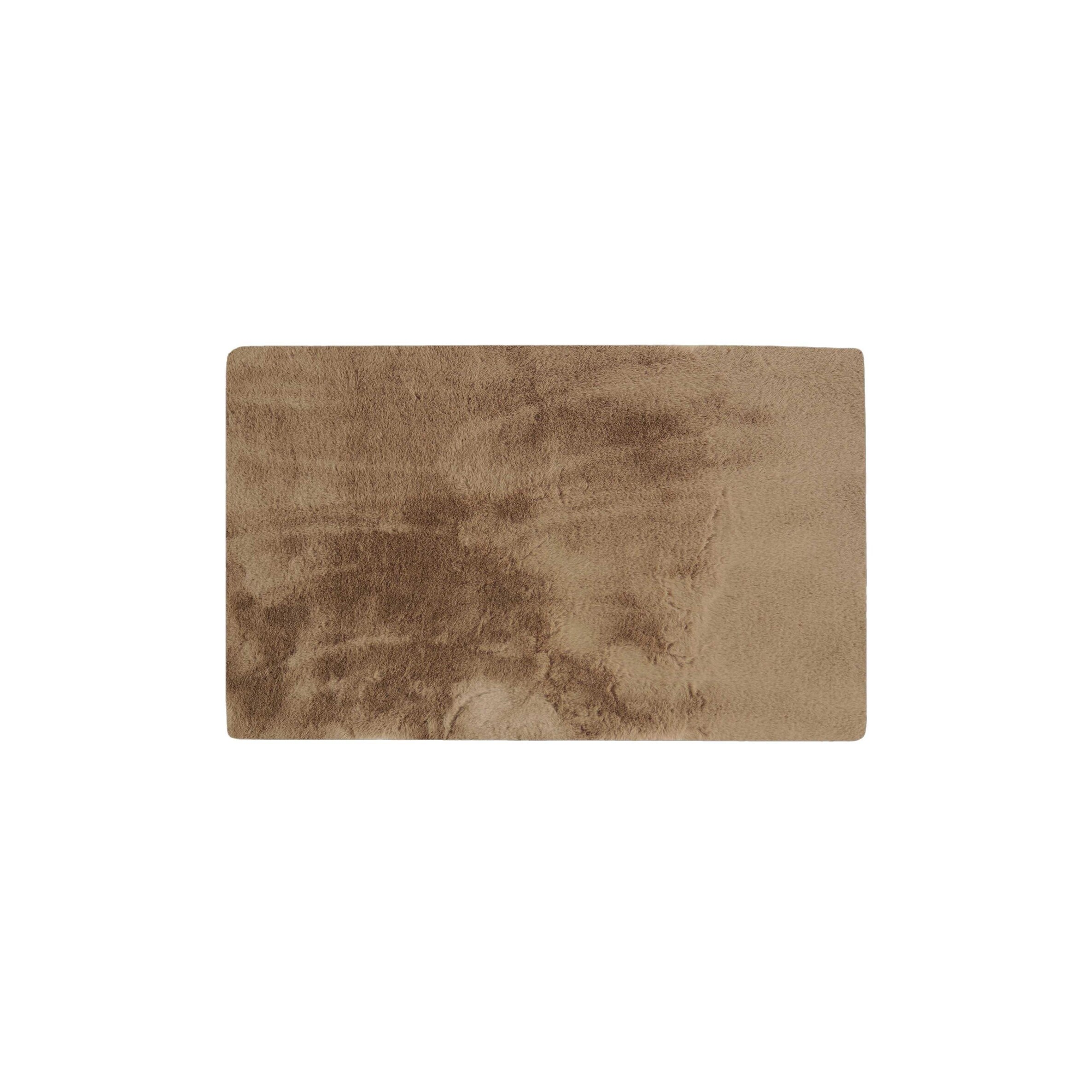Luxe Faux Rabbit Fur Rectangular Rug 3' X 5'   - Taupe