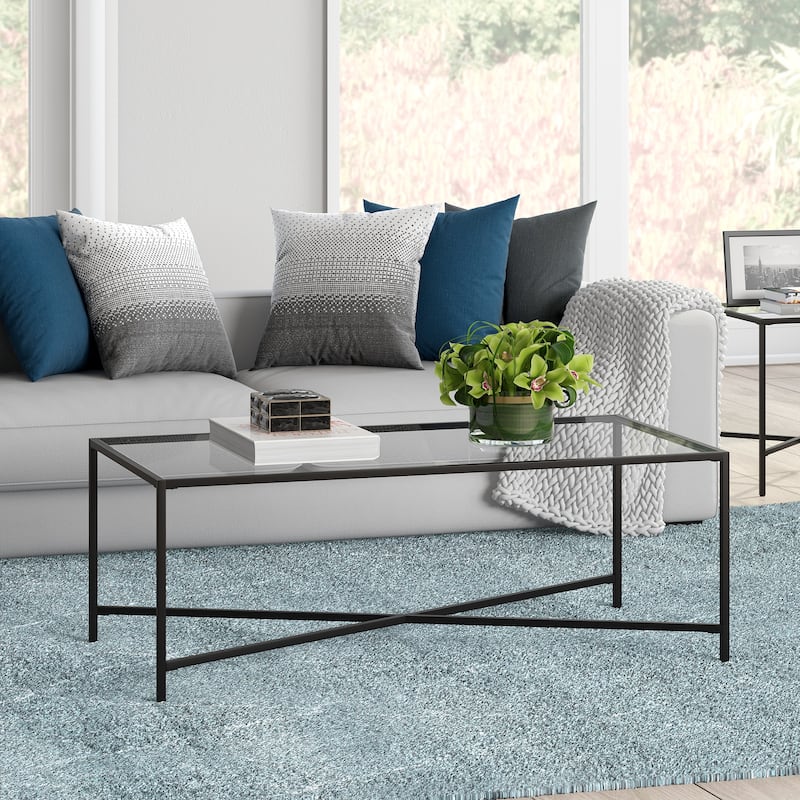 Henley 48" Wide Rectangular Coffee Table with Glass Top
