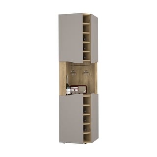 Corner Bar Cabinet, Ten Built-in Wine Rack, Macadamia / Taupe