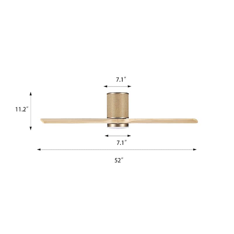 MLiAN 52 In. 3 Solid Wood Blades Flush Mount Ceiling Fan with Light Kit - 52"