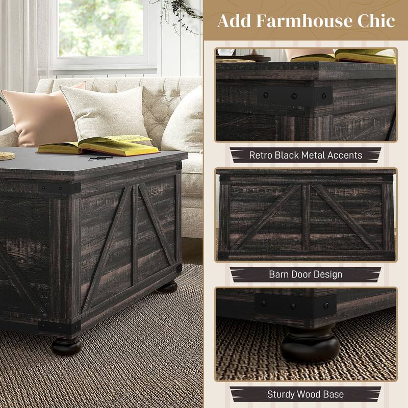 Farmhouse Square Coffee Table with Storage for Living Room, Center Table with Hinged Flip Lift Top and Hidden Space