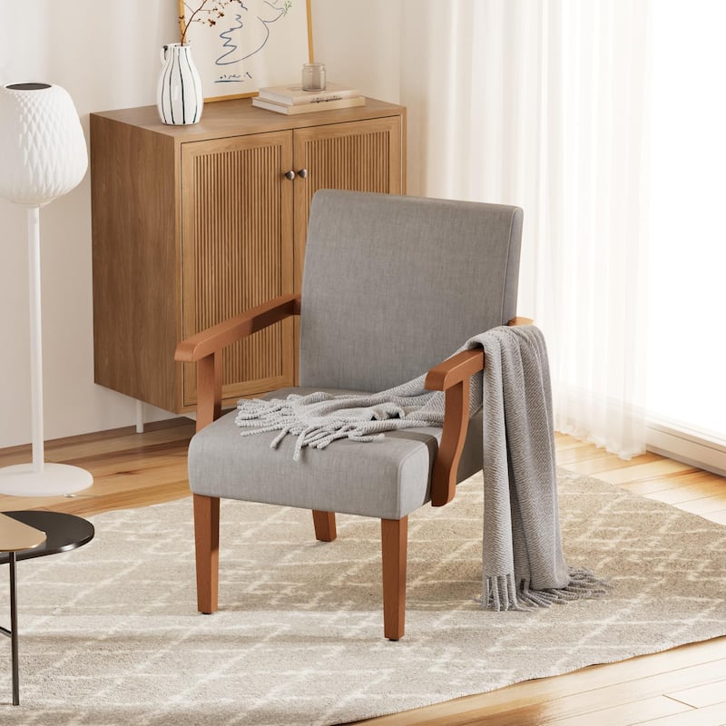 Light Gray 18.7" Arm Chairs with Round Wood Table (Set of 2)