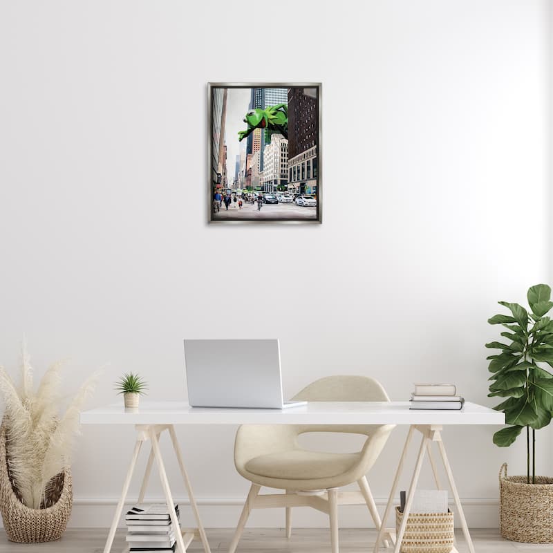 Stupell Frog Character over City Framed Floater Canvas Wall Art Design By Keith Thomson